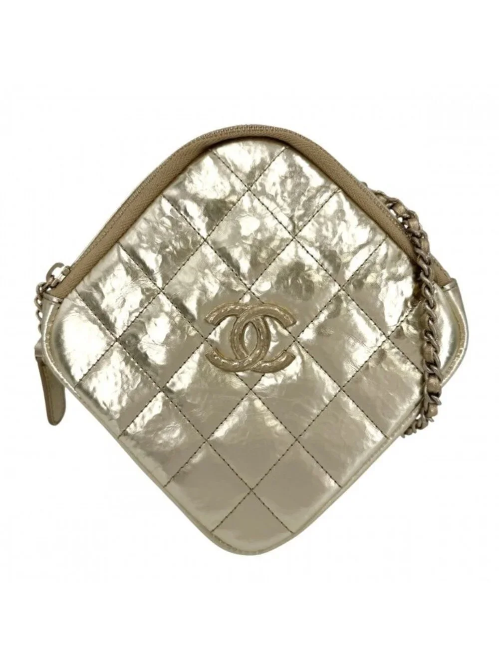 Chanel Shoulder Bag Crossbody Metallic Quilted Chain CC Logo Leather Gold
